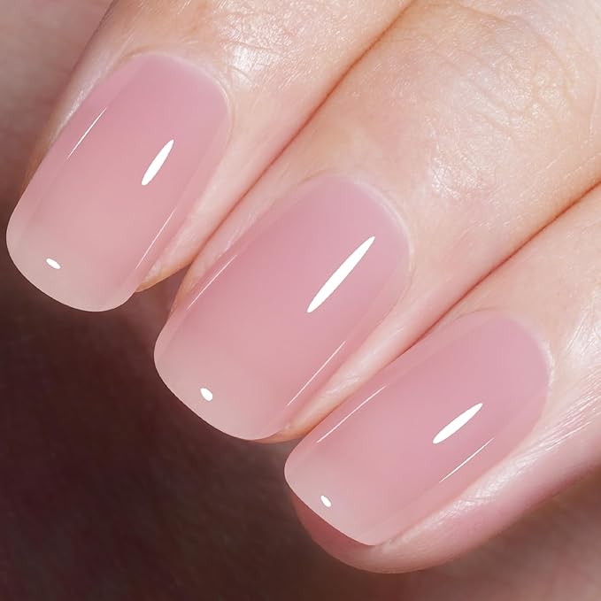 AILLSA Nude Pink Gel Nail Polish Crystal Pink Jelly Gel Polish Sheer Natural Color Polish Light Neutral Translucent Nail Polish Soak Off U V for French Manicure at Home 0.51 Fl Oz /GB93