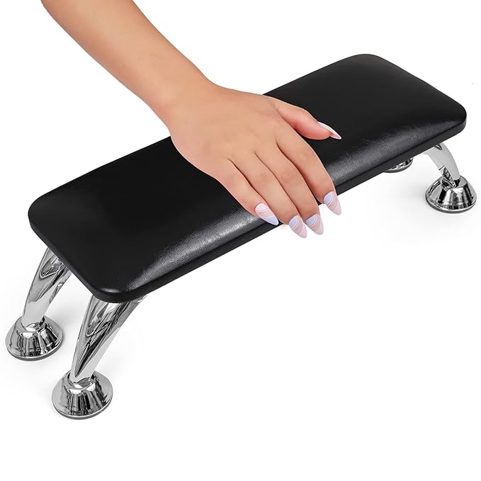 Arm Rest for Nails Tech, Easy Clean Nail Arm Rest, Reduce Back Pain Hand Rest for Nails Tech, Sturdy Support Armrest for Nails Fits UV LED Nail Lamp Underneath, Salon & Home Use(Black)