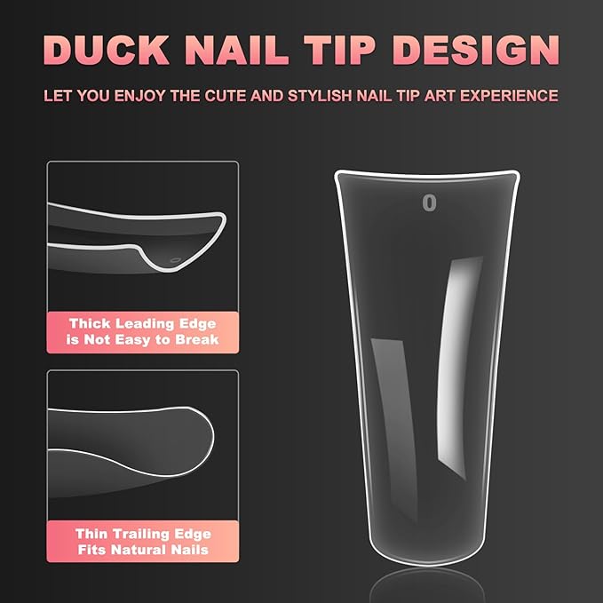 Ranrose Duck Nail Tips - 120pcs Extra Long Duck Feet Style Full Cover False Nail 12 sizes XXL Clear Press on Nail for Acrylic Nails Professional Y2K Nail Salon