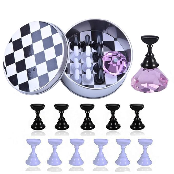 Kalolary Nail Art Display Stand - Magnetic Tips Holder, Crystal Holder, Chessboard, DIY Practice Stand (Purple)