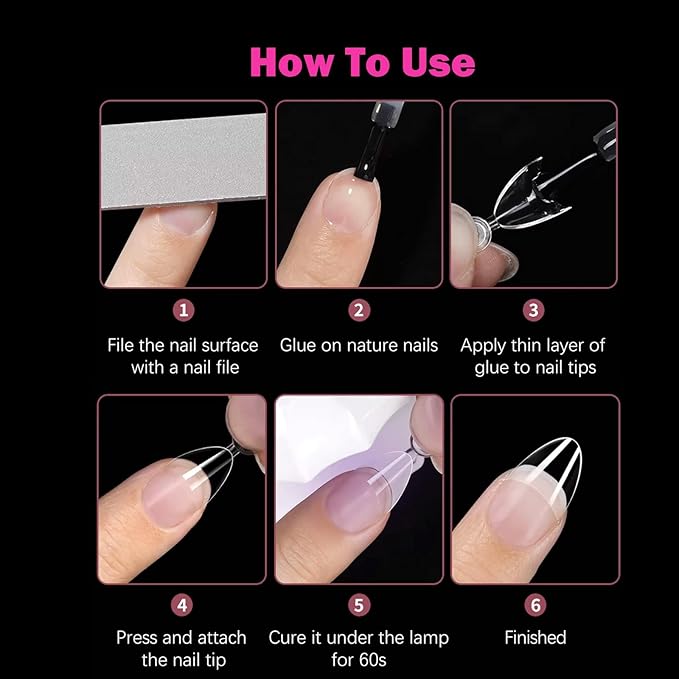 Extra Short Almond Nail Tips: 300Pcs Small Almond Shape Soft Gel Fake Nail Tips for Nail Extension, 12 Sizes Half Cover Clear Press on Nails for Girls for Home DIY Salon