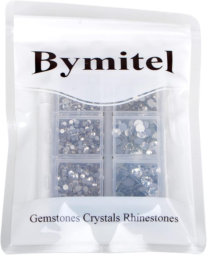 Bymitel 5000 Pieces 6 Mixed Sizes Glue Fix on Glass Rhinestones Round Crystal Gems Flatback for DIY Jewelry Making with one Picking Pen(6-Sizes 5000PCS, Clear Crystal)