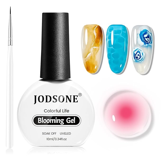 JODSONE Blooming Gel Nail Polish,10ml Clear Blooming Gel with Liner Brush, Create Marble, Floral, Watercolor & Gradient Nail Art Designs