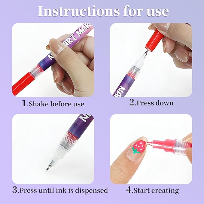 12 Colors Nail Art Pens Set, Nail Art Polish Pen for 3D Nail Art, Drawing Painting Liner Brush for DIY Nail Art Beauty Adorn Manicure Tools (1 Sets)