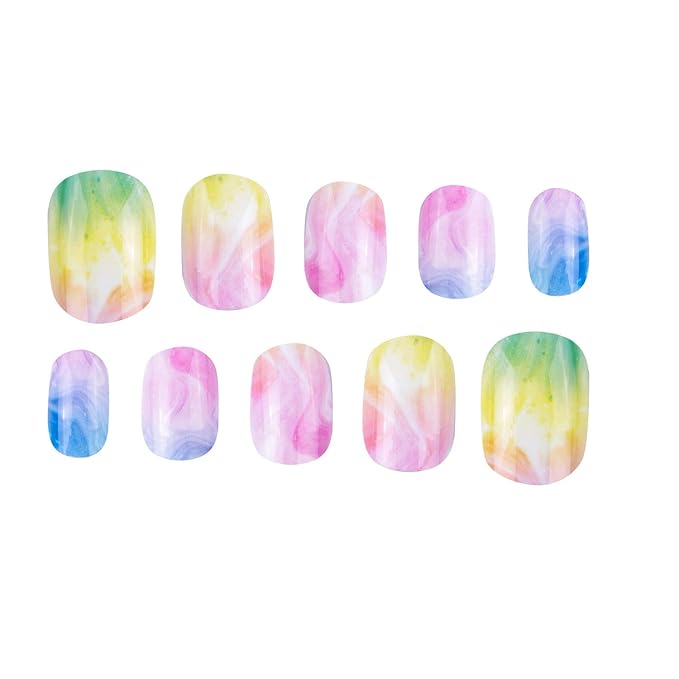 SIUSIO 120 Pcs 5 Pack Children Acrylic Fake Nails Press on Pre-glue Full Cover Glitter Gradient Color Rainbow Short Sticky Fake Nails Kids Nails Set for Little Girls - Colorful Rainbow Series