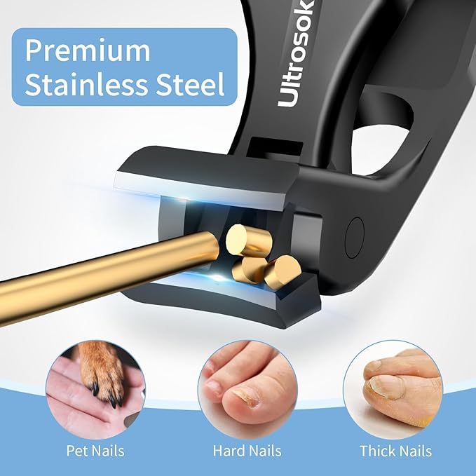 Toenail Clippers for Seniors Thick Toenails, Angled Head Toe Nail Clippers for Men Large with Wide Jaw Opening, Heavy Duty Sharp Fingernail Clipper Cutter with Catcher & Long Handle TC02