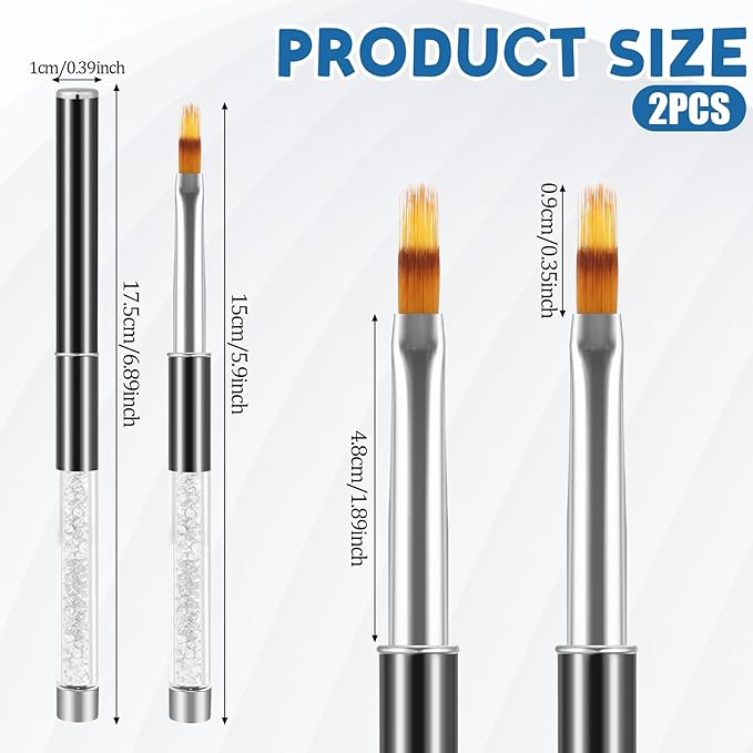 2pc Nail Art Ombre Gradient Brush Set, Nail Gradient Painting Brush Includes Sponge Tips Gel Nails Polish Drawing Brushes Pen Professional Manicure Tools with Rhinestone Handle, Nylon Bristles