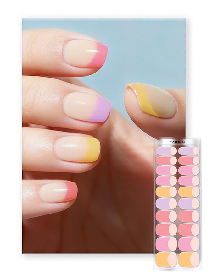Semi Cured Gel Nail Strips | Built-In Gel Top Coat | UV Light Required | Salon Quality, Easy Application And Removal (Colorful Paradise）