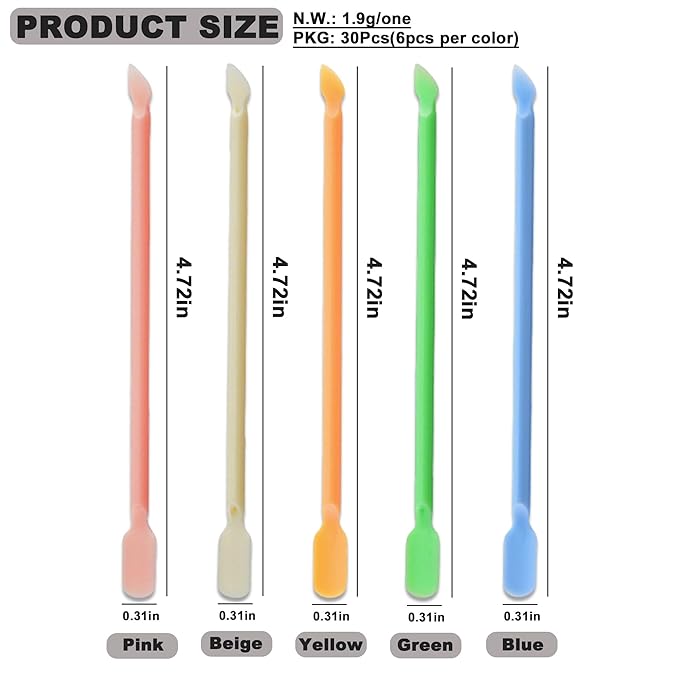 30Pcs Plastic Cuticle Pusher, Small Dual-end Dead Skin Nail Pusher Nail Dirt Cleaner Tool Gel Polish Remover Tool, Gentle Plastic Pusher, Manicure Tool