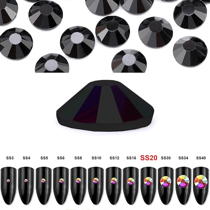 Dowarm 720pcs SS20 Flatback Crystals, 4.8MM Non-Hotfix Rhinestones for Crafts, Dance Costumes - Jet Black