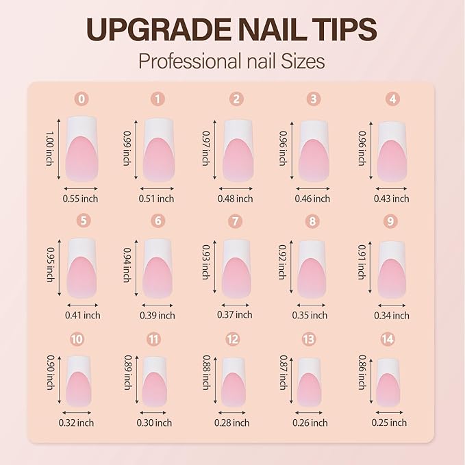 Vansiho French Tip Press on Nails, 150Pcs Long Square Pink Gel Nail Tips, Square 3 in 1 Pre-French Gel Tips, Fake Nails for Nail Art DIY 15 Sizes