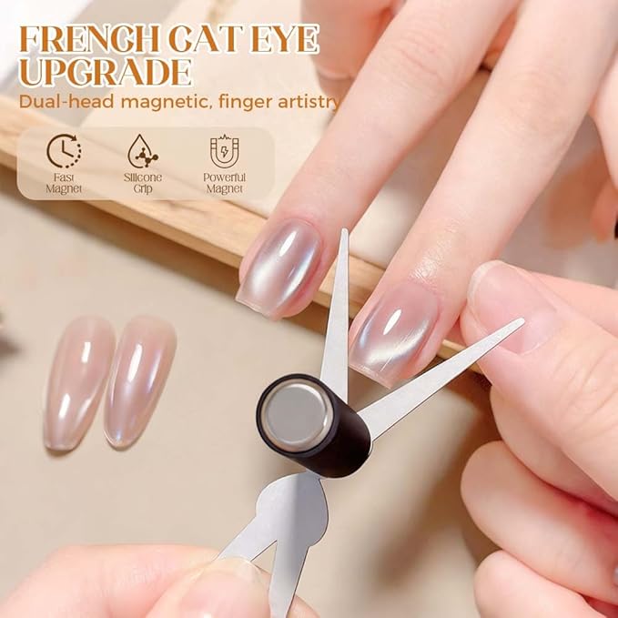 Cat Eye Nail Magnet Tool 2PCS Set, Scissor & French Tip Design for Cat Eye Gel Polish, Nail Art DIY Home Salon Kit (4pcs)