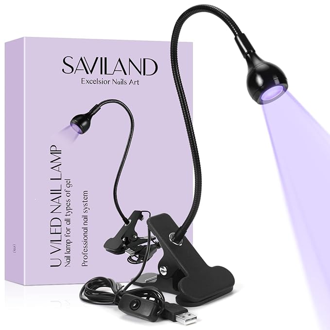 SAVILAND UV Nail Lamp: Gooseneck LED Nail Flash Cure Lamp for Nails lampara uv/led para uñas de gel with Securing Clip LED Flash Cure Light Manicure Home DIY UV Light for Gel Polish Nail Lamp