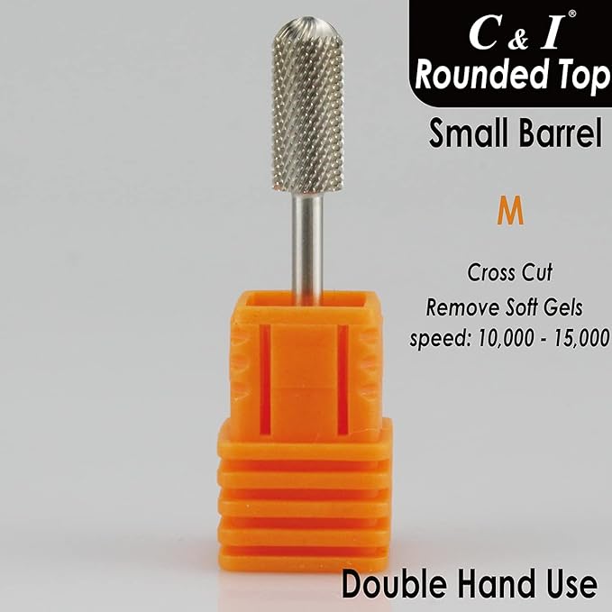 C & I Small Barrel Rounded Top Nail Drill Bit with Teeth on the Top, Professional Electric File for Manicure Drill Machine, Remove Nail Gels 3/32” (Middle -M)