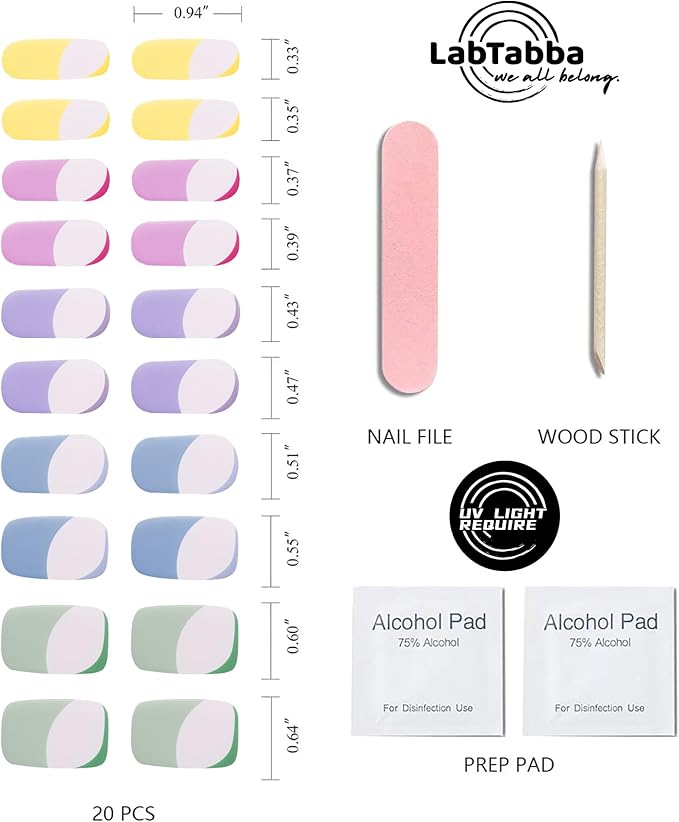 20pcs Semi Cured Gel Nail Strips Salon Quality DIY Wraps UV Light Required