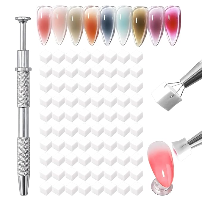 200PCS Soft Sponges With Grabbing Pen For Ombre And Aura Nail Art With Brush, Professional Manicure Nail Art Tools Accessories Supplies, Ombre Nail Sponges For Ombre Nails Art Tools