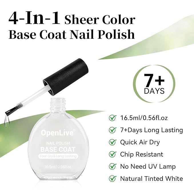 Base Coat Nail Polish Milky White Regular Nail Polish Enhances Natural Look, Quick Air Dry for Women Salon DIY Nail Art