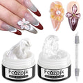 Solid Builder Gel for Nails, Pearly White & Clear Solid Builder Gel Non-Sticky Hard Gel for Nails with Silicone Carving Pen 3D Sculpting Gel Iridescent Nail Gel Manicure Salon Supplies