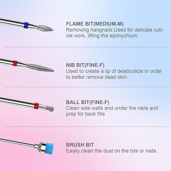 3/32'' Nail Drill Bits Set – 8pcs Tungsten Carbide & Diamond Bits for Acrylic, Gel & Cuticle Removal – Professional Electric Nail File Kit for Manicure, Pedicure – Home & Salon Use