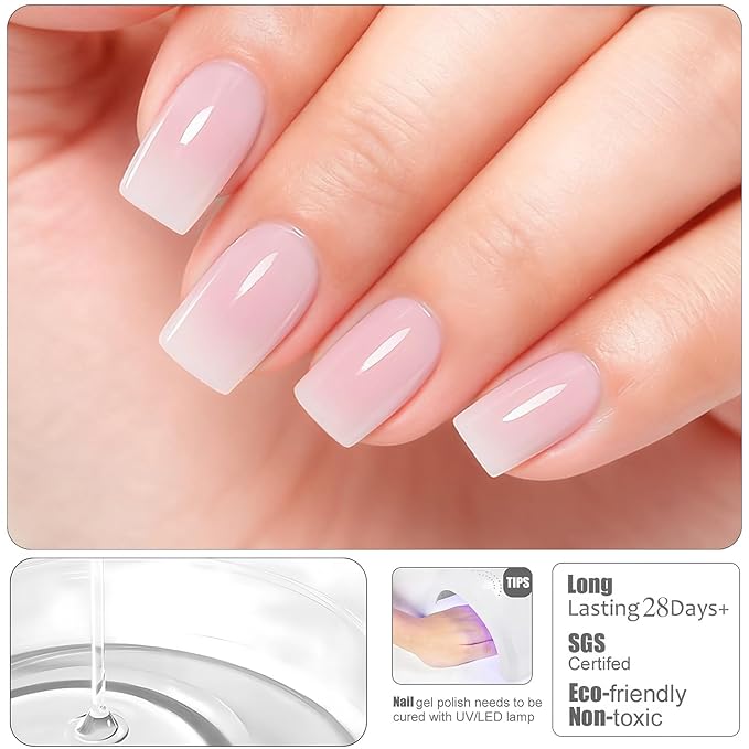 Vishine 16ml Jelly Nude Pink Rubber Base Builder Gel, 6 in 1 Rubber Base Gel Polish For Nail Thickening, LED Nail Lamp Cured Nail Strengthener Extension Color Base Gel In A Bottle R065