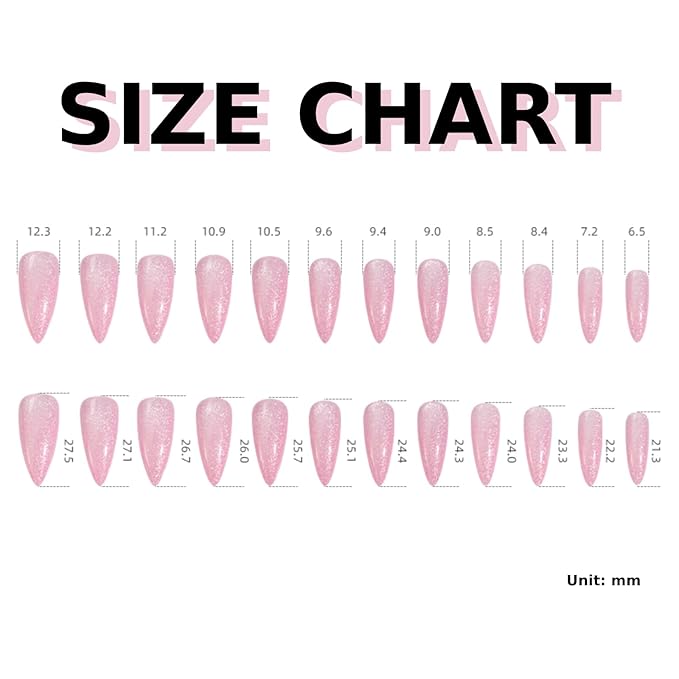 Press On Nails - Pink Glitter| Bright Pink Glitter Velvet Nails, Medium Almond Shaped Press On Nails with Cat Eye Design for Women and Girls, 24 Pcs Reusable Fake Nails