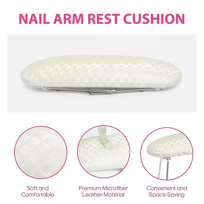 AORAEM Nail Arm Rest Cushion, Nail Hand Cushion Microfiber Leather Manicure Hand Pillow Stand Professional Nail Rest Table Desk Station for Nails Art DIY Use (Creamy White)