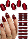 Semi Cured Gel Nail Strips, Burgundy Cat Eye 20pcs Adhesive UV Sticker, Wraps for Home Manicure DIY