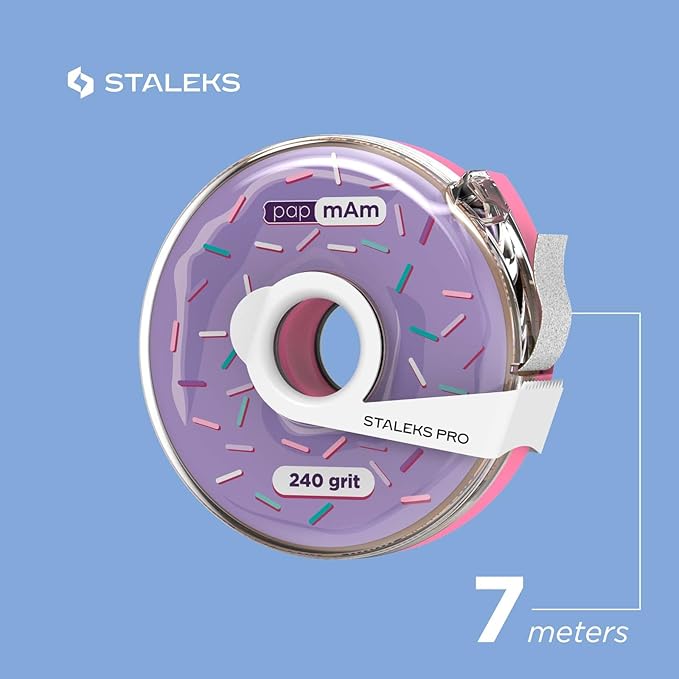 Staleks Pro Disposable White Abrasive Tape papmAm Expert – 240 Grit – 7m Roll in Plastic Case – Glueless Replaceable Abrasive – Professional Nail Polishing – Manicure & Pedicure