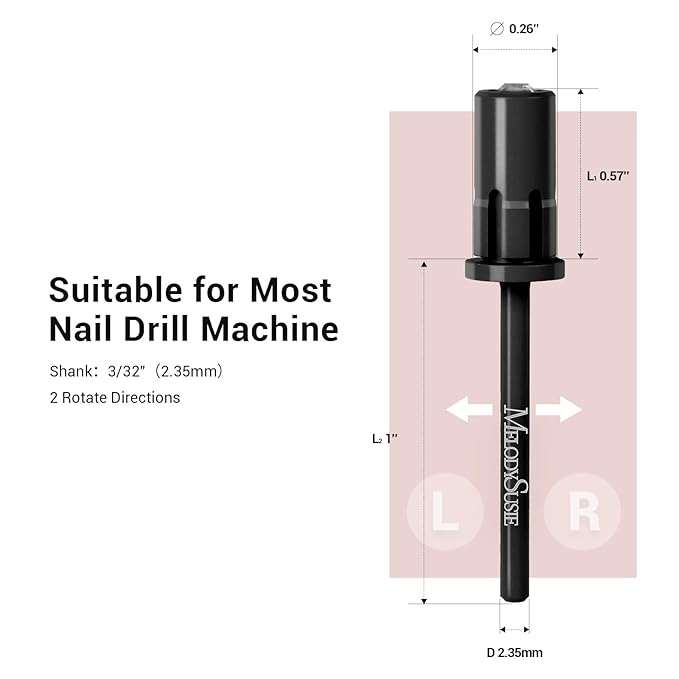 MelodySusie Crystal Top Mandrel Bit for Nails, 3/32'' Easy Off Nail Drill Bits for Sanding Bands, Suitable for Acrylic Nails Gel Manicures and Pedicures, Black