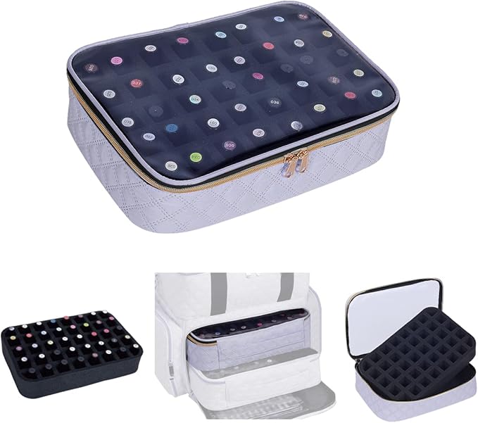 Nail Polish Bag organizer-Holds 40 bottles(15ml-0.5fl.oz)，Nail Polish Carrying Case Clear Multifunctional Cosmetic Travel Cases Makeup Bags Gray