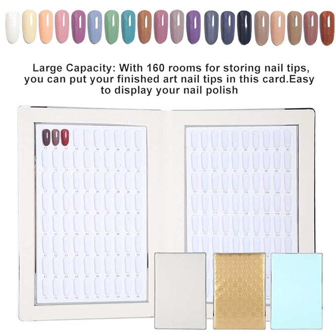 Nail Gel Color Card, High Capacity 160 Slots Nail Polish Display Chart Book, Reusable Nail Art Showing Shelf for Manicurists or DIY Enthusiasts