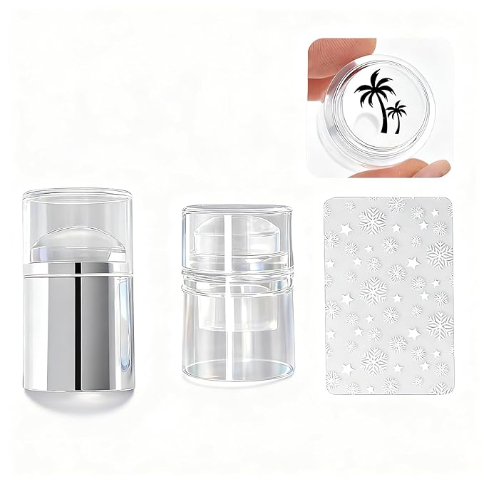 2-Piece Mini Nail Art Stamper Kit, Clear & Metallic Stampers with Scraper, for Nail Stamping & French Tips, Easy DIY Nail Design at Home, Manicure Starter Tool