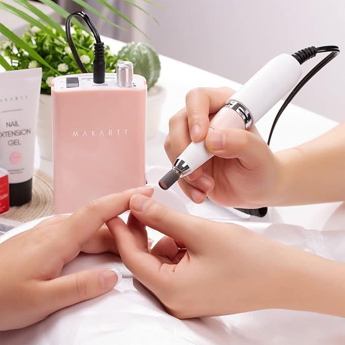Makartt Nail Drill, Rechargeable Nail E File 30000RPM Electric Nail File, Malory Pink Portable Gel Nail Remover Machine with Nail Drill Bits & Sanding Bands for Manicure Salon Home Use