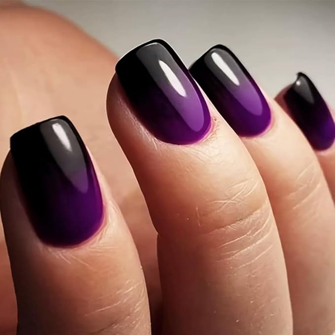 6 Packs (144 Pcs) Press on Nails Short Square Fake Nails Ombre False Nails with Designs Gradient Glue on Nails 6 Color Full Cover Glossy Acrylic Stick on Nail for Women Girls Manicure