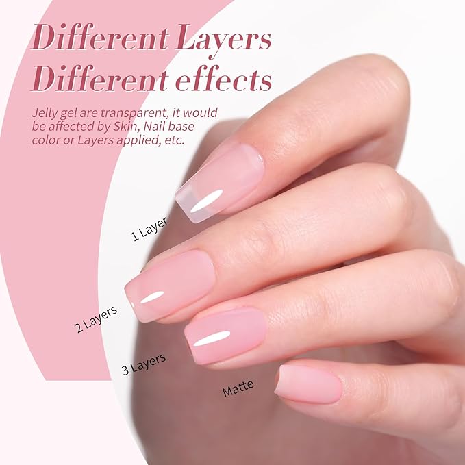 Born Pretty Jelly Pink Gel Nail Polish Set,Valentine's Day Nude Pink Translucent Gel Polish,6 Transparent Sheer Colors Soak Off U V Light Cure Gel Polish Kit Nail Art Manicure DIY Kit Home Salon 7ML
