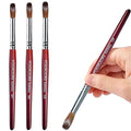 Acrylic Nail Brush with Pure Kolinsky Sable Hair and Red Wood Hand, Round/Flat Professional Gel Brush for Acrylic Power and Nail Extension Size #8,10,12 (One Set)