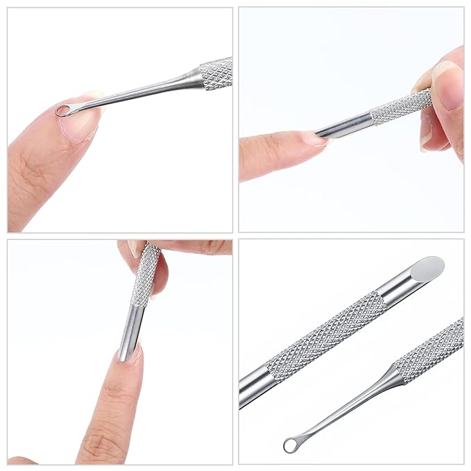 Dual Ended Cuticle Pusher, Stainless Steel Cuticle Remover Tool Pre-treatment Cuticle Scraper with 5 Pcs Sandpaper Sheets for Home Salon Manicure Pedicure Nail Art Dead Skin Removing
