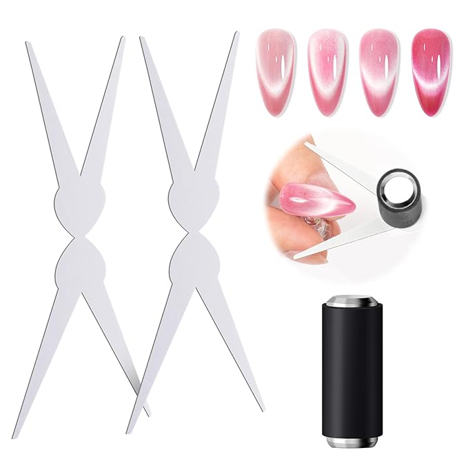 MelodySusie Cat Eye Gel Nail Polish Magnet Set, 2 in 1 Scissor-shaped Nail Magnet Tool,French Effect Cat Eye Magnet, Nail Design Tools for Salon and DIY at Home