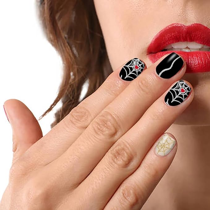 JERCLITY 224 Pieces 16 Sheets Halloween Nail Wraps for Short Nails Halloween Nail Polish Strips Cobwebs Ghosts Spider Haunted House Jack-o'-Lantern Nail Stickers for Women