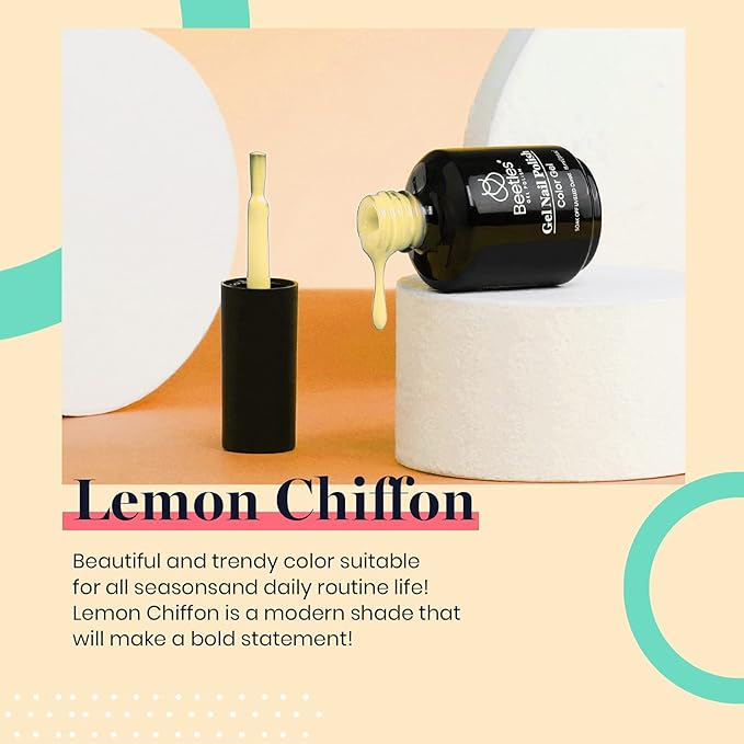 Beetles Yellow Gel Polish - Lemon Chiffon 15ML/0.51Fl Oz, Pastel Yellow Gel Nail Polish, Soak Off UV LED Lamp Pastel Nails Art, Long-Lasting Manicure Salon DIY Home Easter Spring Nails