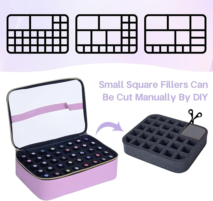 Small Clear Nail Polish Organizer Case Holds 40 Bottles(15ml-0.5fl.oz) Multifunctional Nail Polish Bag, Cosmetic Travel Makeup Bags for Women, Pink