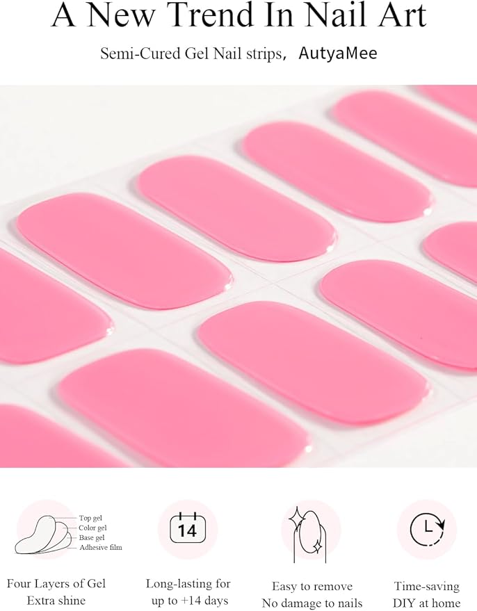 Semi Cured Gel Nail Strips (Peach Pink), Pale Pink, 20 Pcs Gel Nail Wraps, Stickers, UV Light Required, Salon Quality, Long Lasting