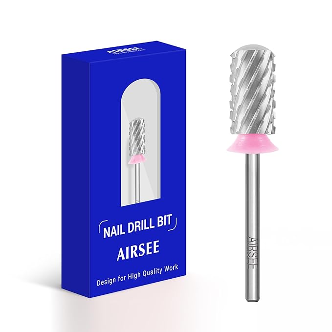 AIRSEE Tungsten Carbide Acrylic Nail Drill Bit Efile Electric File Machine Head Tip for Manicure Polishing Art Remove Gel 3/32" 2 Way Beginner Safety Round Top Cylinder Barrel 3X Coarse-3XC