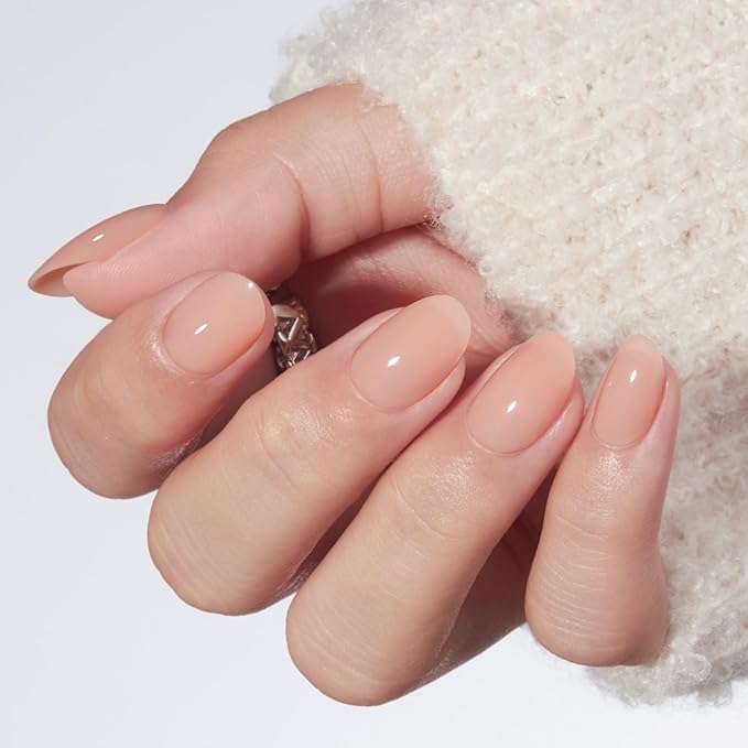 modelones Nude Short Press on Nails, Semi-Transparent Oval Fake Nails Kit Press Ons with Nail Glue, Adhesive Tabs, Nail File, Prep Pad, Manicure Stick, 32Pcs 16 Sizes, Spring Women Girl Gift