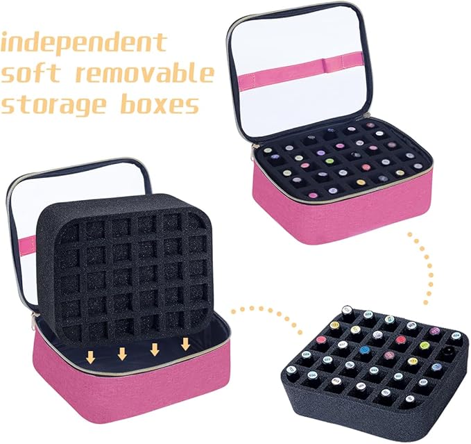 Small Clear Nail Polish Case Holds 30 bottles(15ml-0.5fl.oz) Nail Polish Organizer Multifunctional Nail Polish Bag organizer, Cosmetic Travel Makeup Cases for Women, RoseRed