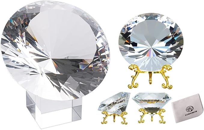 LONGWIN Bundle of 1pc 80mm Crystal Diamond with Metal Base and 1pc 120mm Crystal Diamond with Crystal Base Backgrand for Nail Pictures