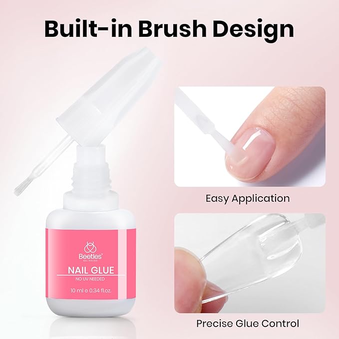 Beetles Press On Nail Glue Quick-Drying 10ml Super Strong Nail Glue, Brush on Glue for Acrylic & Fake Nails, No Uv Light Needed, Long Lasting Spring Nails, DIY Home Manicure