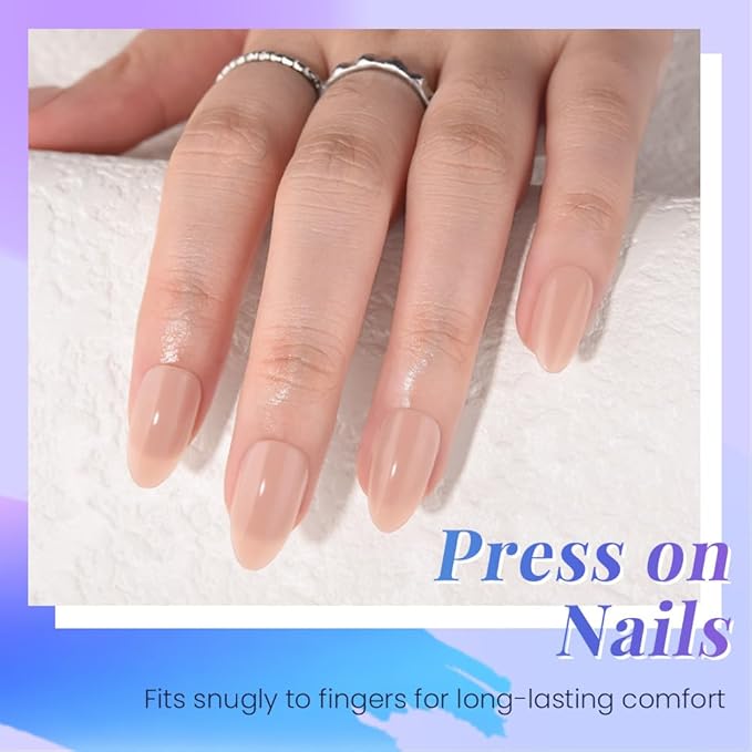 Nude Brown Jelly Press On Nails Short Almond, Glossy Design Acrylic Fake Nails with Full Cover Stick on Nails,Reusable Glue-On Stickers for Fashion False Nails for Women Gift