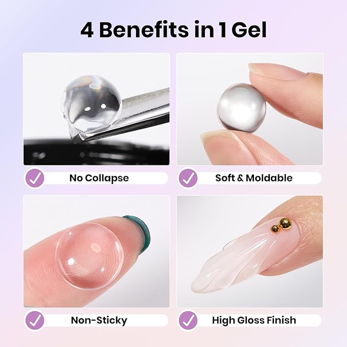 Beetles 3D Gel Nail Art Kit-Crystal Orb 3D Nail Art Clear 1 oz 5 in 1 Non-Sticky Hand Sculpting Building for Beginner DIY Salon at Home,Clear Solid Builder Nail Gel, UV & LED Lamp Cured Needed