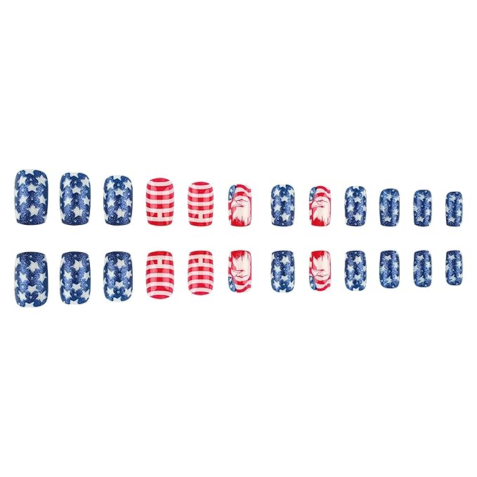 4th of July Press on Nails Medium Square America Flag Fake Nails Bald Eagle False Nails with Designs Full Cover Glossy Glue on Nails Acrylic Nails Manicure Artificial Nails for Women Girls 24Pcs
